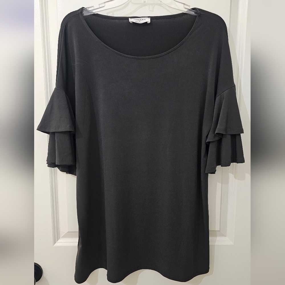 Zenana Classy Charcoal Ruffle Sleeve Blouse